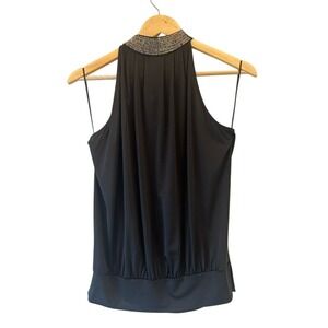 Express Halter Top Women Size‎ XS Black Excellent Beaded Neck Draped Wrap